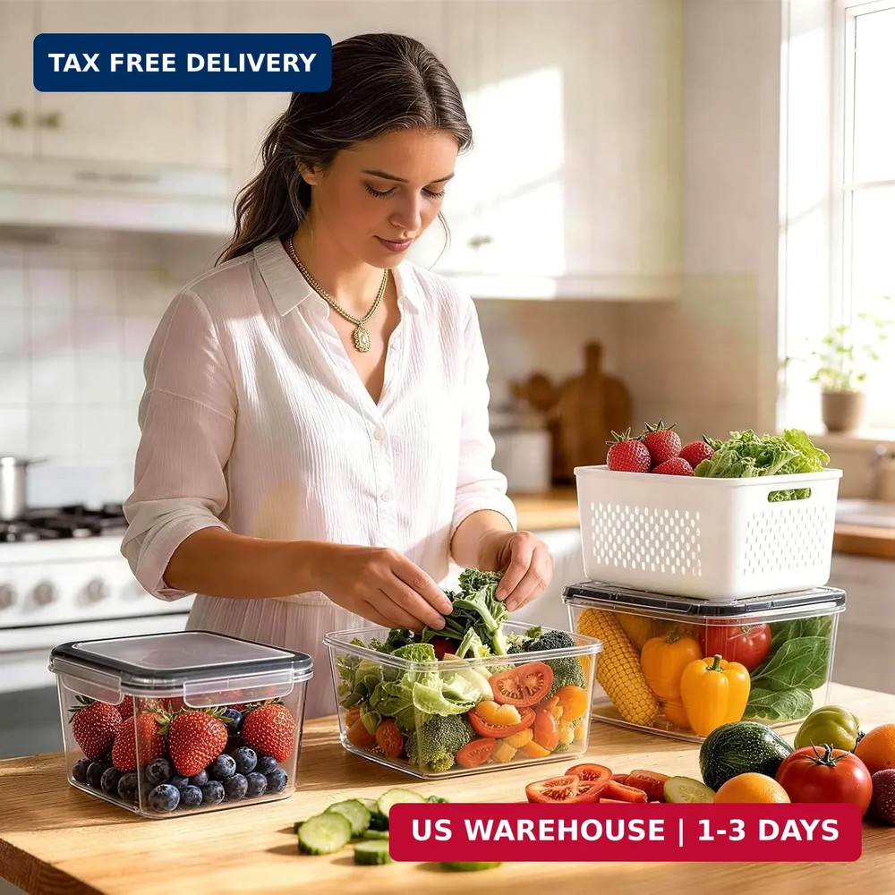 HOMETALL 5 Pack Fruit Storage Containers for Fridge, Plastic Fruit Containers fo