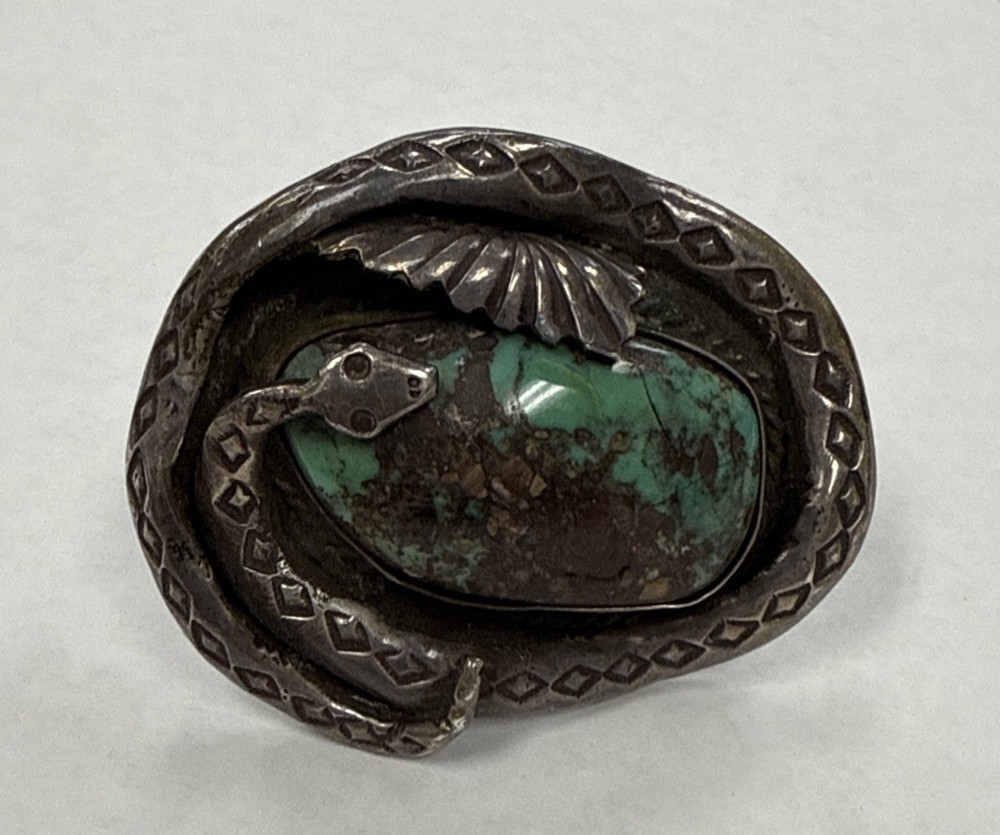 Hopi -SNAKE - Native American Turquoise Ring Size 8