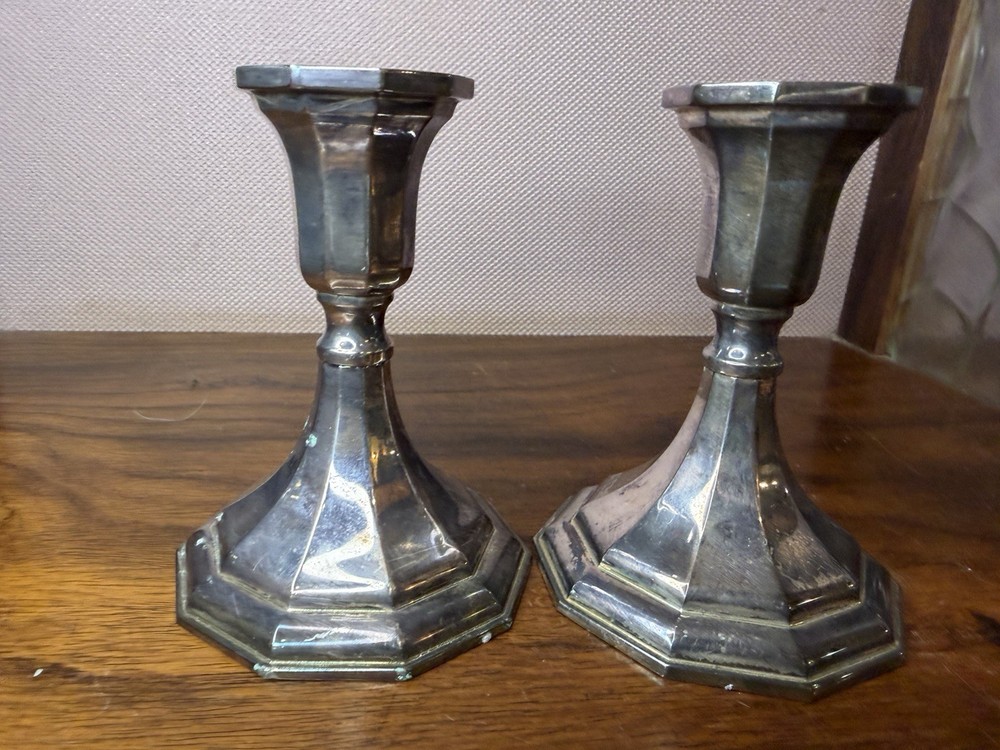 Vintage Sheffield Silver Co Silverplate Candlestick Pair Octagonal Made in Italy