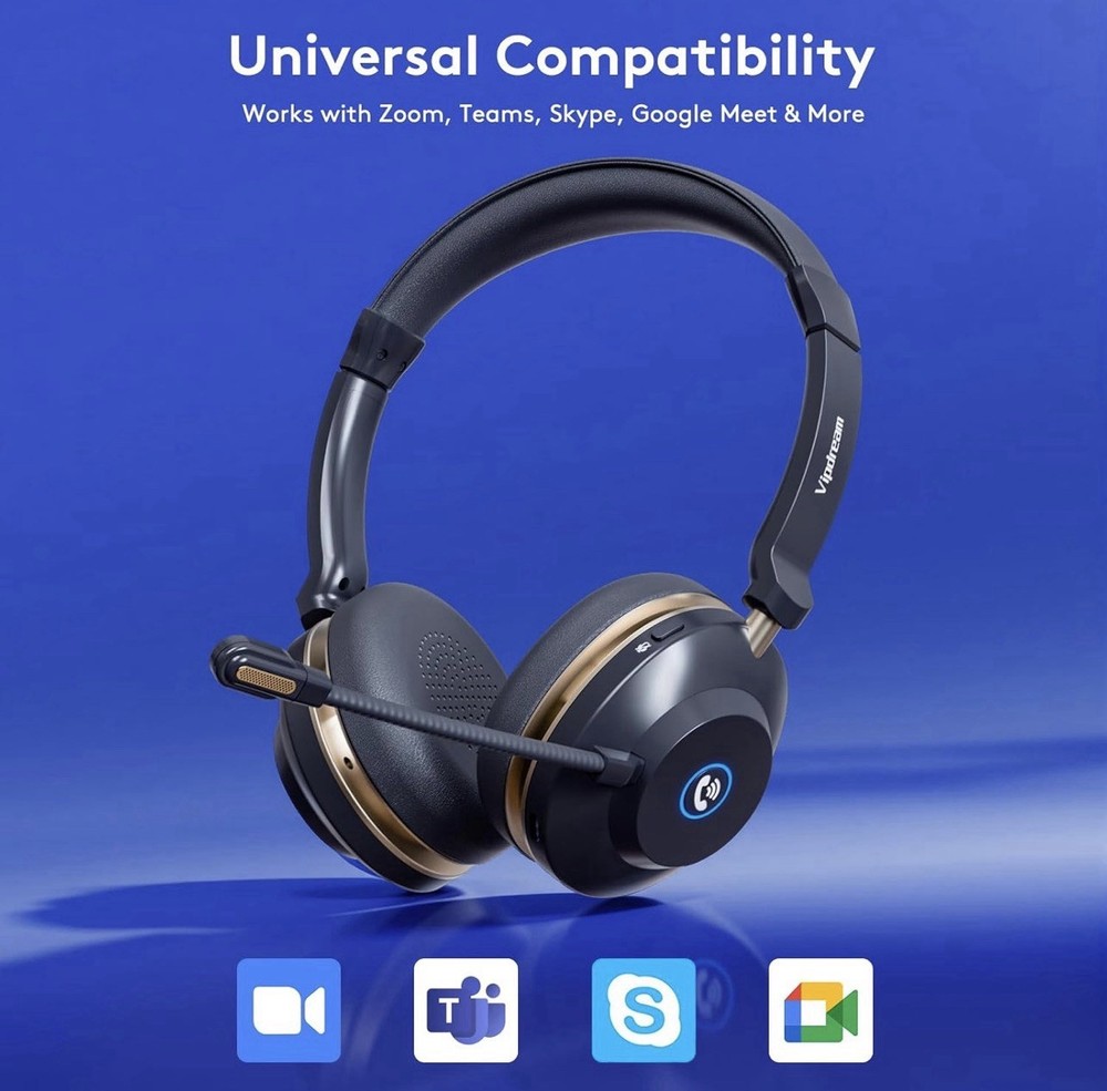 Wireless Headset with Mic for Work,6.0 Bluetooth Headset with Microphone,45 H...