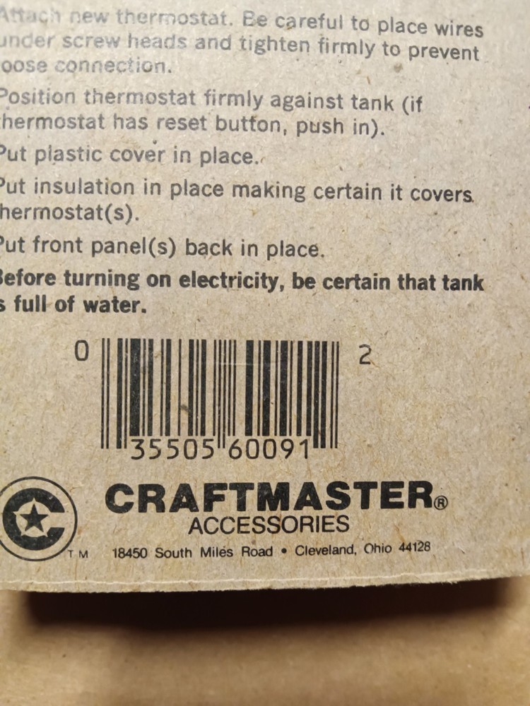 6900719 CraftMaster Thermostat For Electric Water Heaters Next Business Day Ship