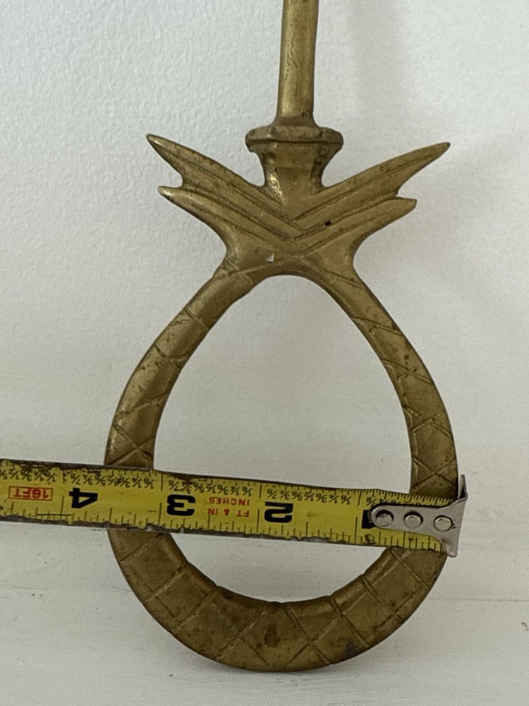 ✿ Vintage Solid Brass Pineapple Wall Hook – 8” Tall – Mid Century Tropical Decor