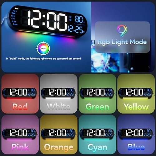 Digital Wall Clock Large Display, 13.7 inch Large Digital Wall Clock with Blue