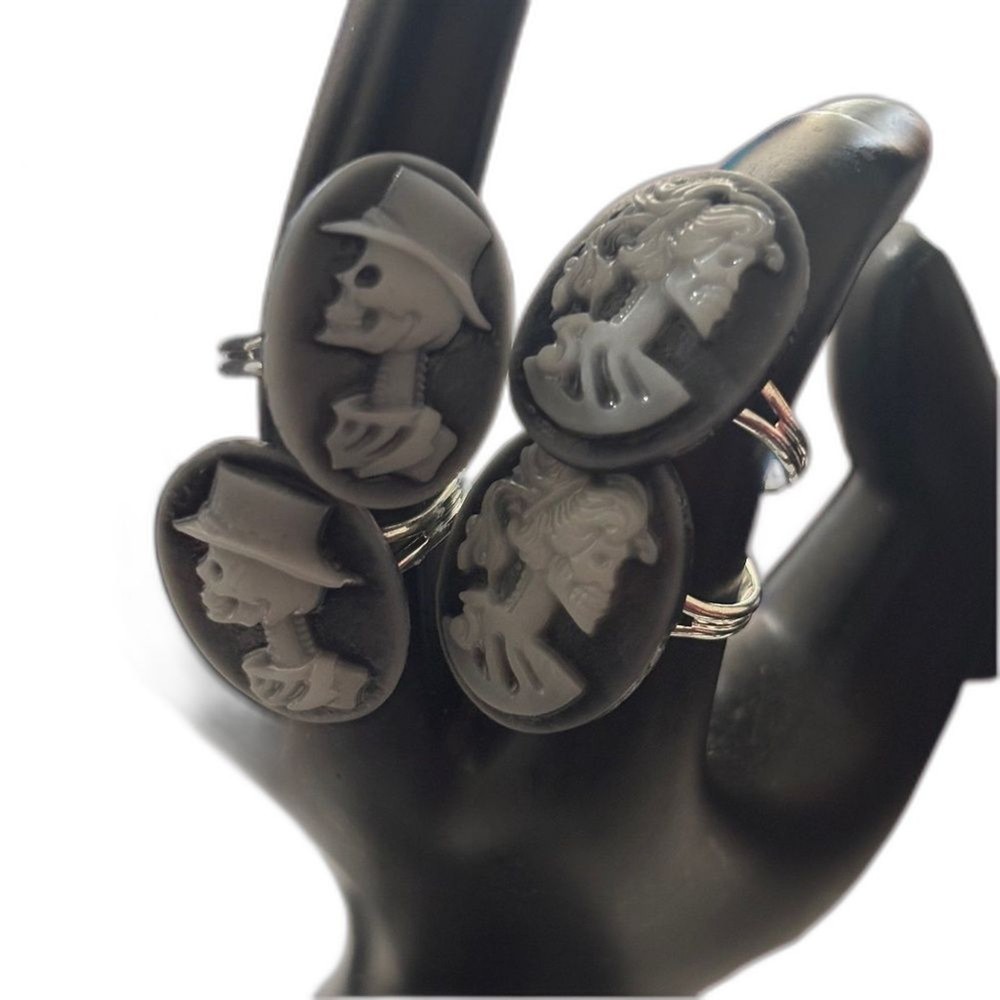 Handmade Skeleton Cameo Rings - Victorian Goth Style