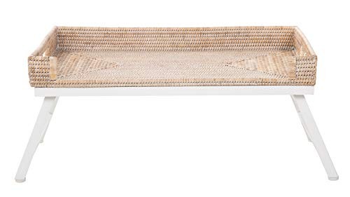 Rattan Breakfast Tray with Foldable Legs, Rectangular Serving Honey-brown