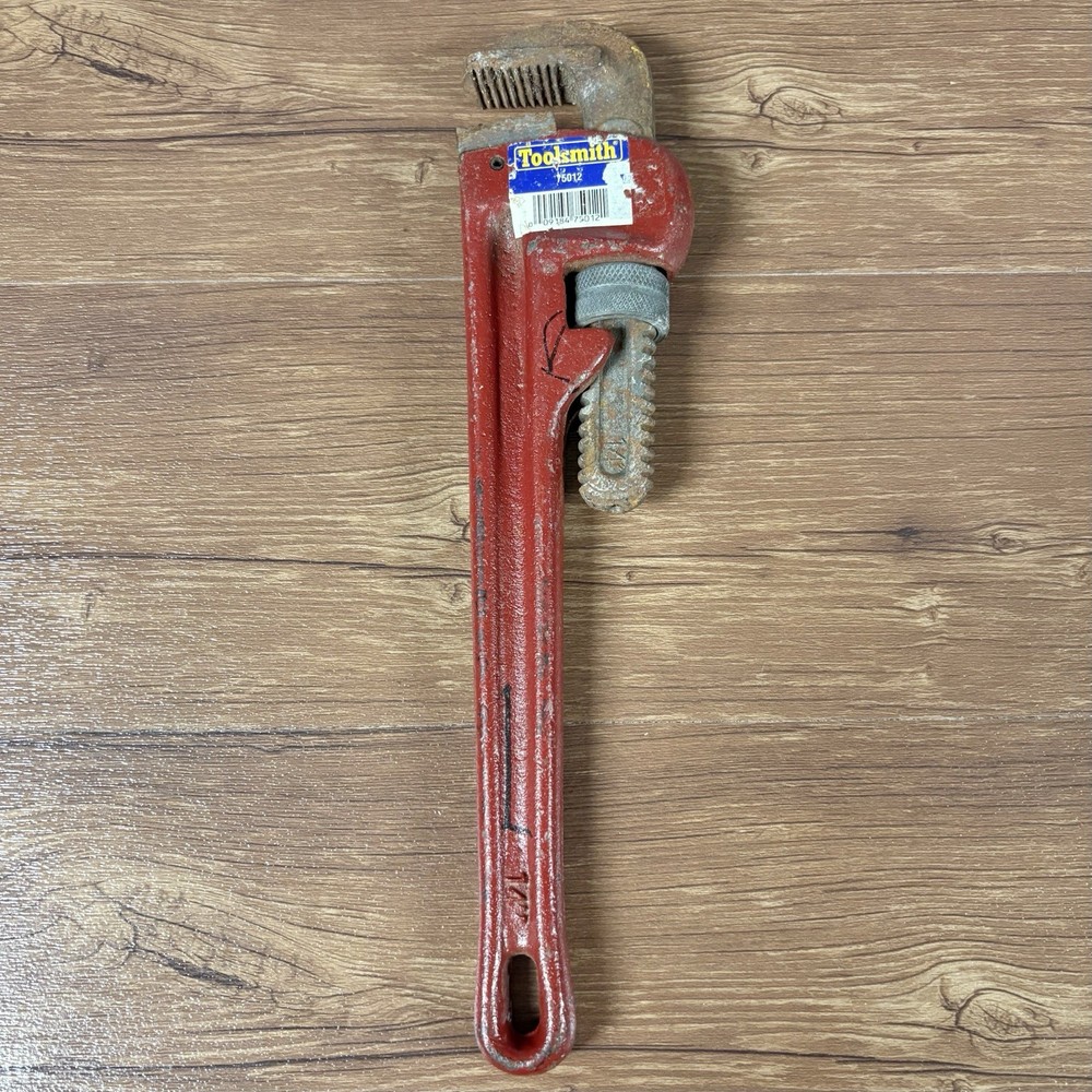 Toolsmith 14” Pipe Wrench, Cast Iron, Heavy-Duty, Red