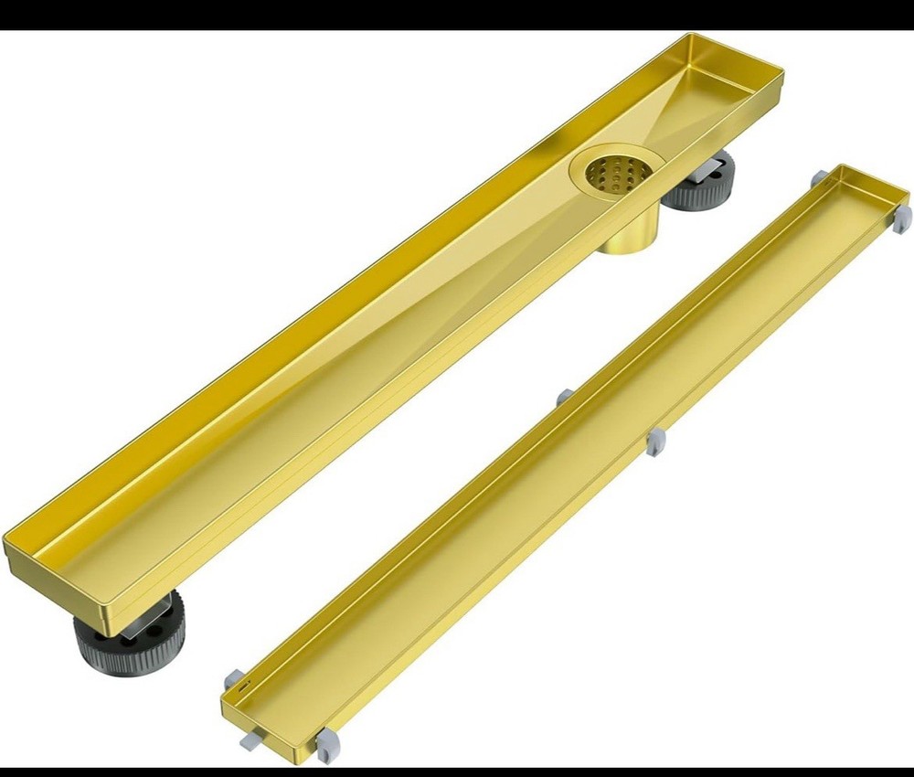 60” Offset Linear Drain Shower Drain Gold Floor Drain with Removable 2-in-1 Tile