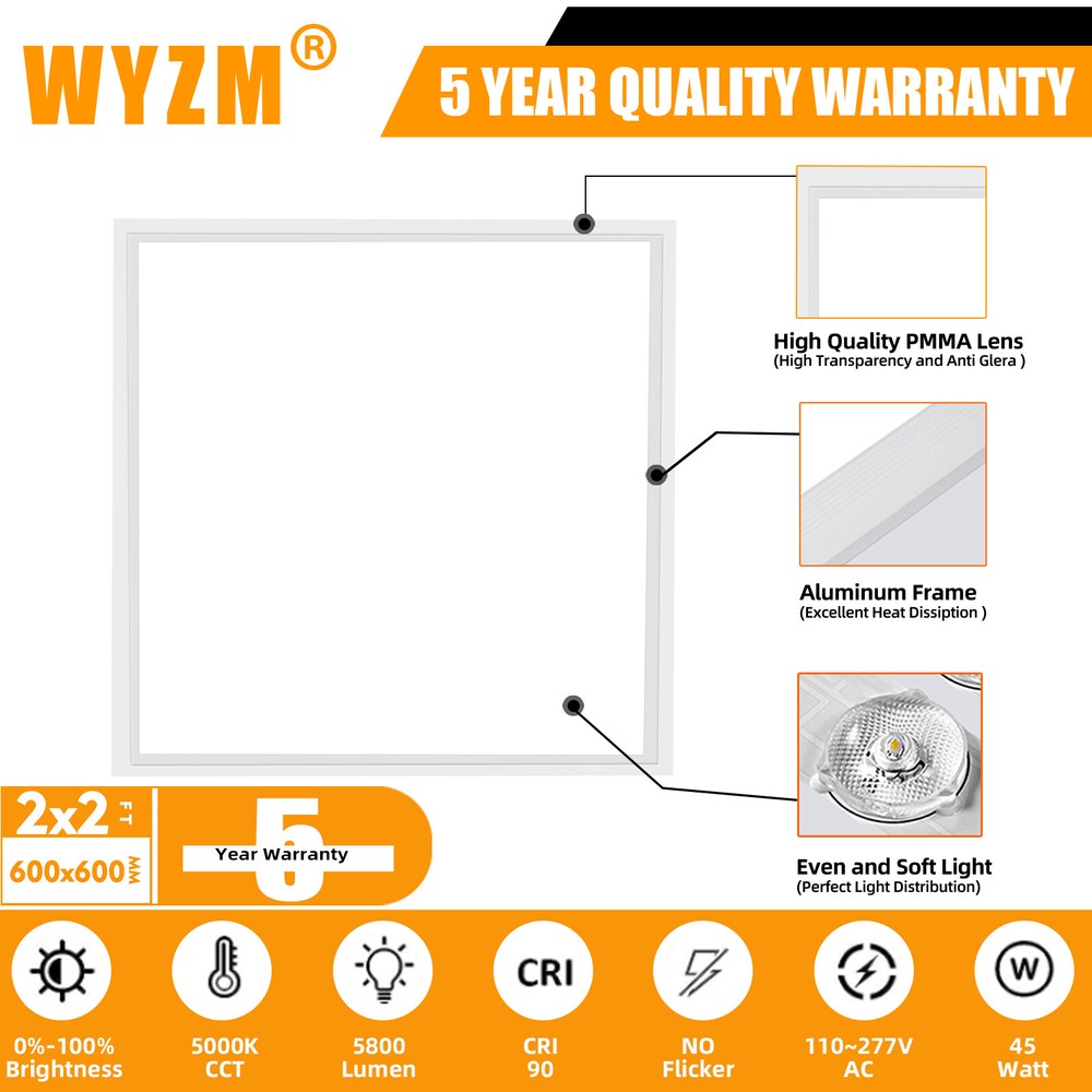 6Pack 2x2 FT LED Flat Panel Lights, Back-lit Drop Ceiling Lights, 0-10V Dimmable
