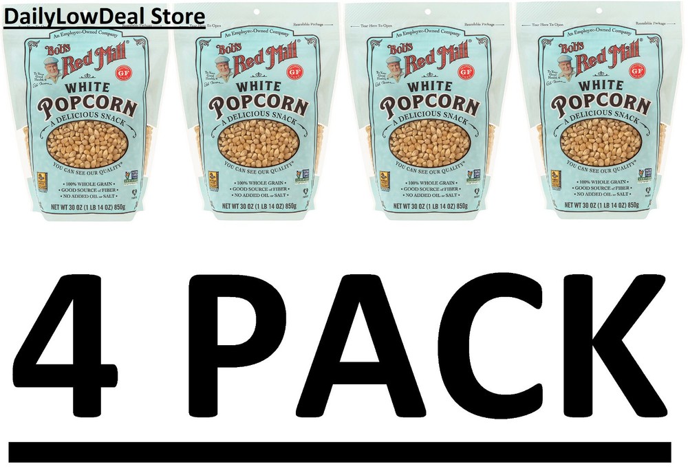 4 PACK - Bob's Red Mill White Popcorn 30 oz Pkg (Total 120 oz) FRESH!! FREE SHIP