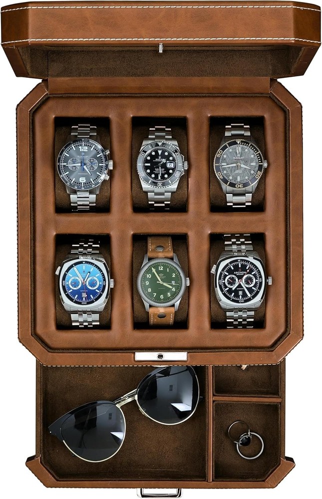 Modern Leather Watch Display Case - Drawer Organizer