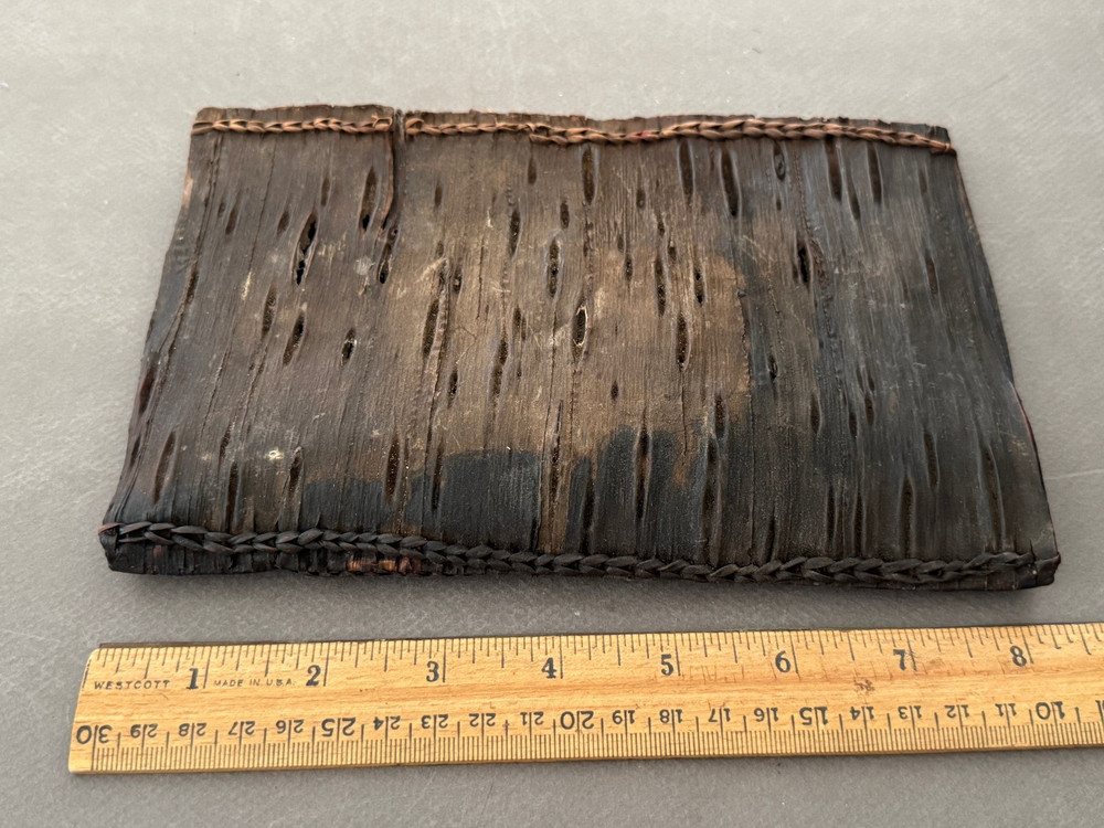 DARK TEXTURED BIRCH BARK FOLDER BOOK JOURNAL COVER WITH STITCHED BINDING