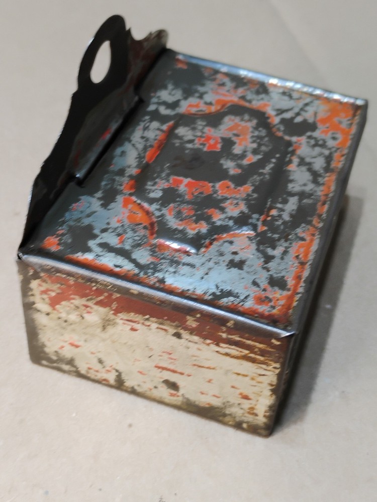 Antique Primitive Wall Mount Tin Match Safe Box w/ Striker Front
