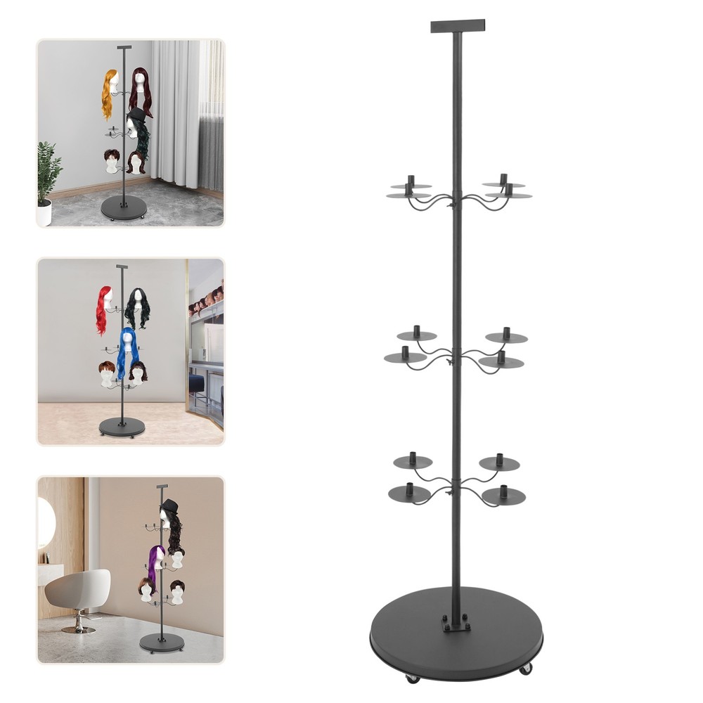 12-head Wig Display& Storage Rack Adjustable Wig Stand With Lockable Wheels