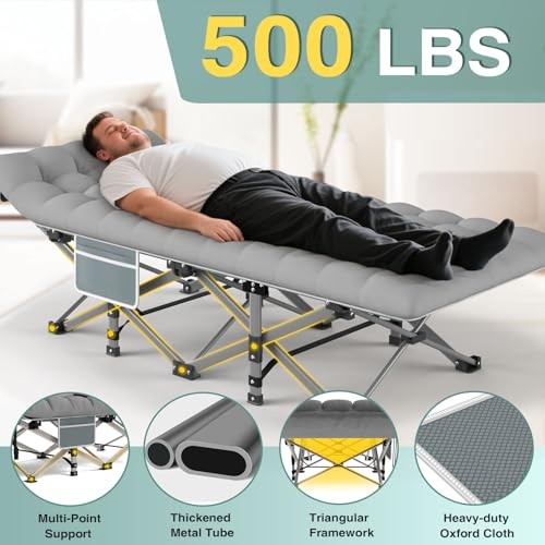 Camping Cot for Adults - Heavy Basic - 75x28x15" Gray Cot + Gray Pad(update)