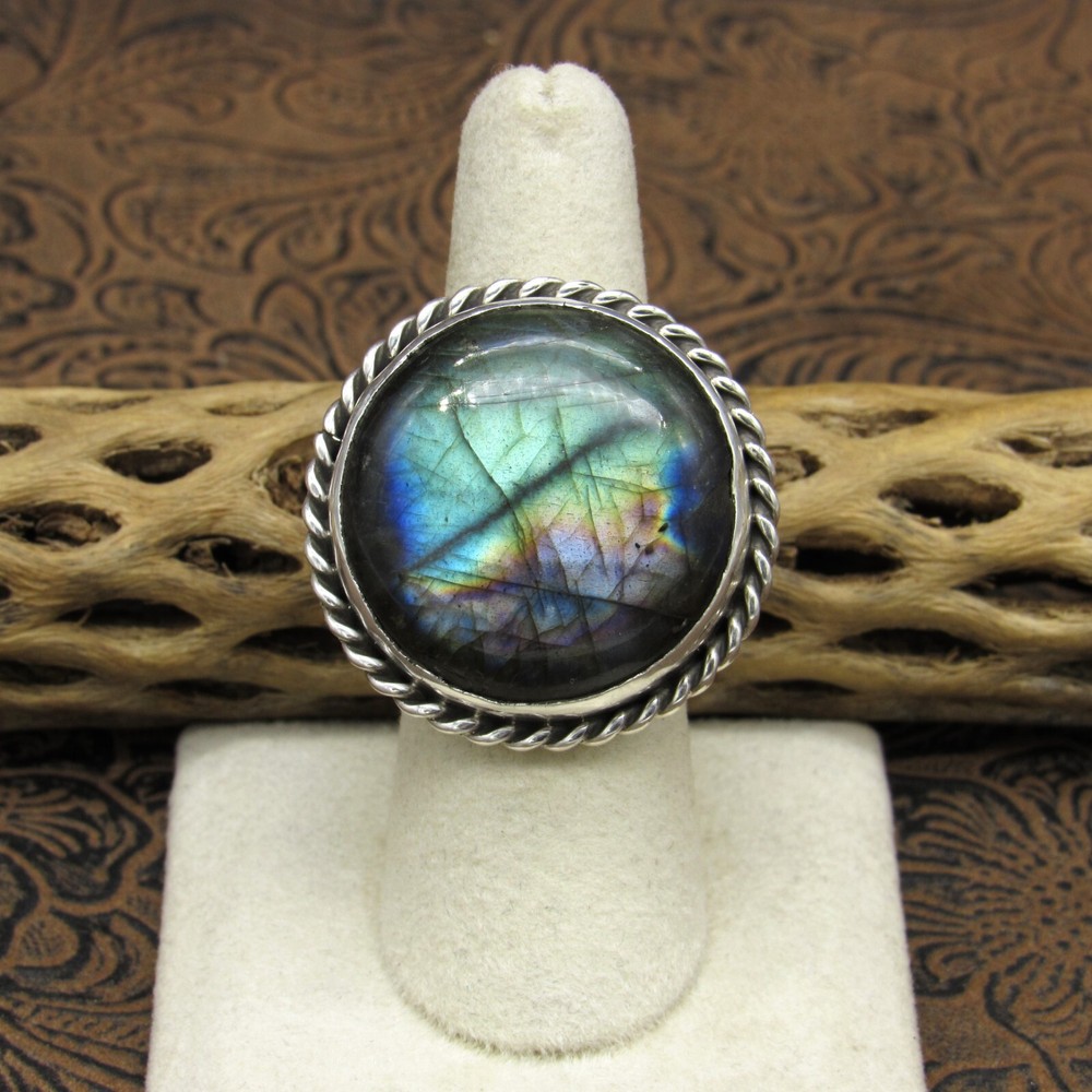 *Sterling Silver Round Labradorite Ring by Jose Campos Size 7.25