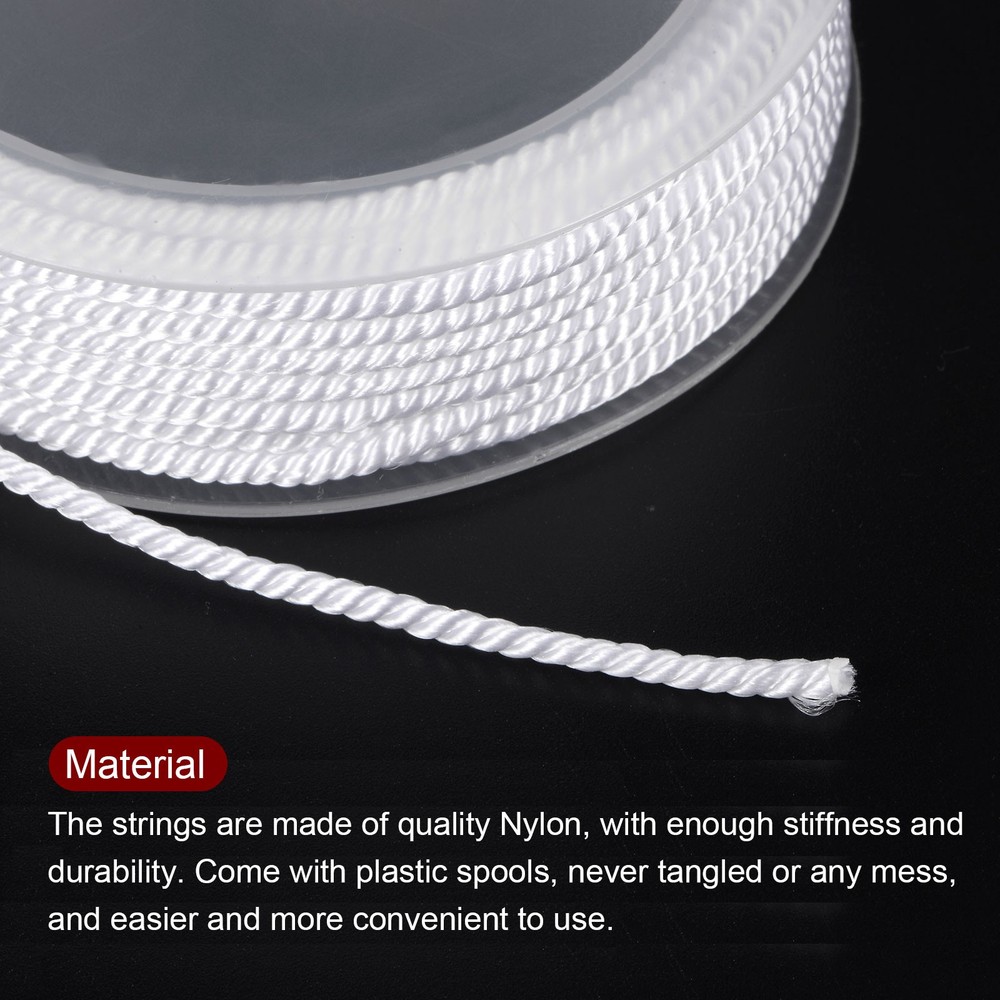 3mm Nylon Cord Beading String Chinese Knot Knitting String, White, 23ft