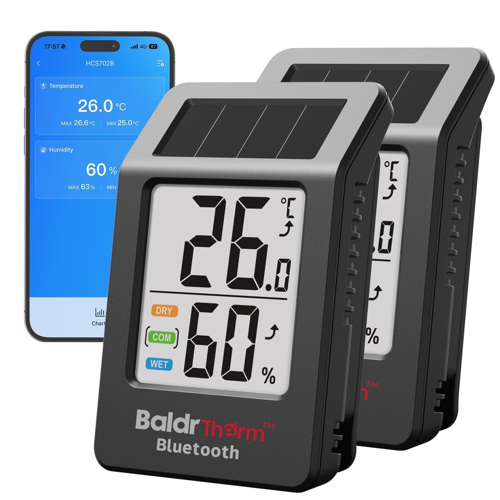 BaldrTherm Bluetooth Thermometer Wireless, 2 pack, 2pack Black