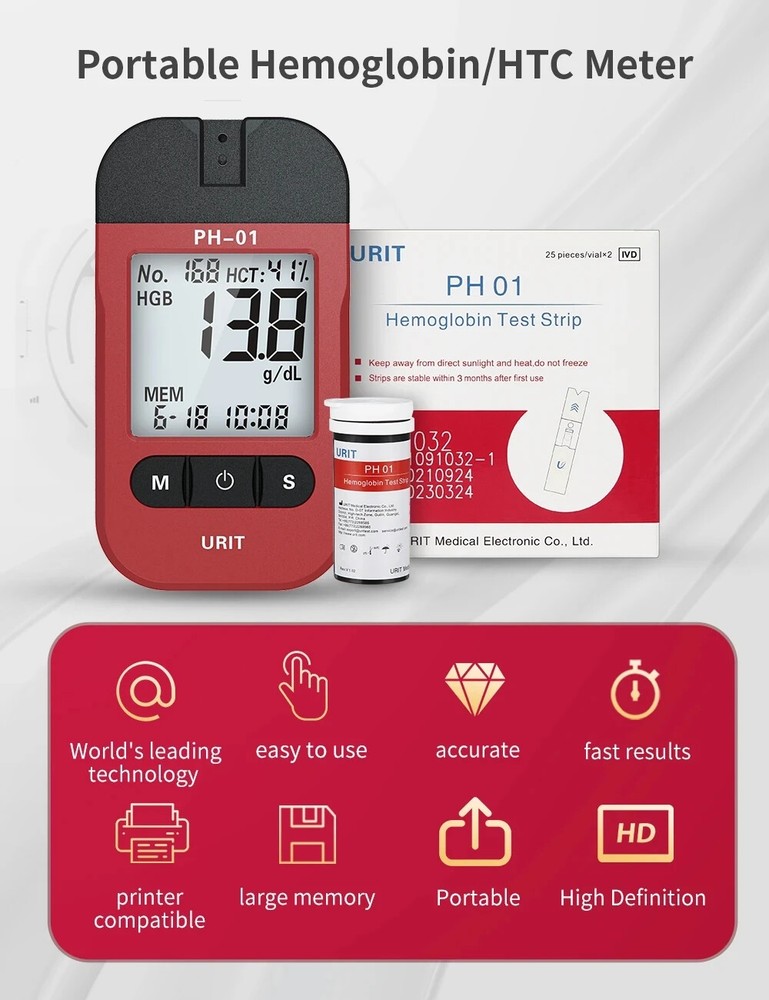 Fast Test Hemoglobin Analysis Tester Meter 50 Test Strip Hb Analyzer Tester bnh