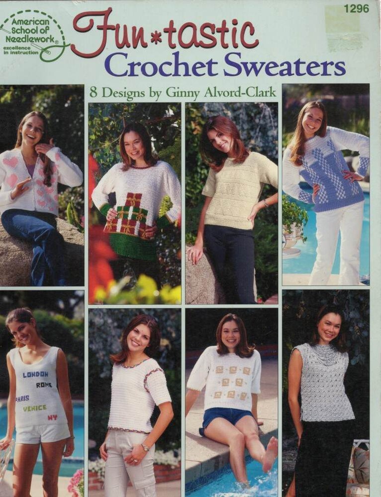 OOP!!! FUNTASTIC CROCHET SWEATERS 8 GREAT DESIGNS