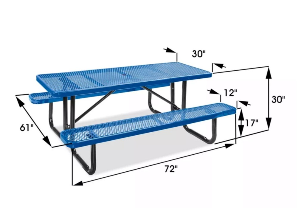 PICNIC TABLE Commercial - All Metal Construction & Steel Frame 8 Ft Rectangular