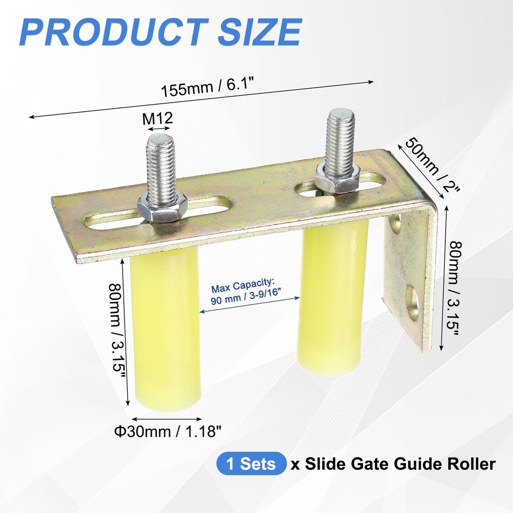 2Pcs Slide Gate Guide Roller 3" Nylon Gate Support Rollers with Bracket, Yellow