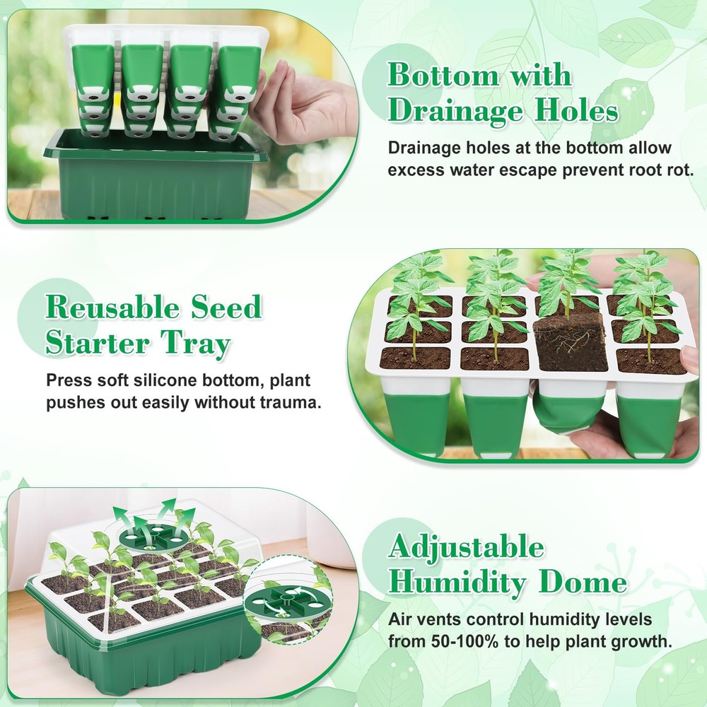 Reusable Silicone Seed Starter Tray, 96 Cells Seed Starter Kit with Humidity ...