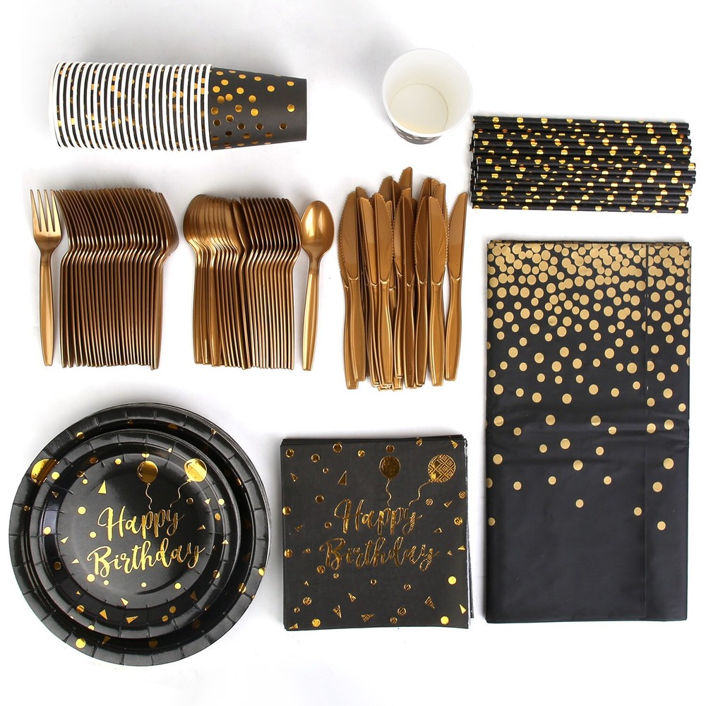 Disposable Dinnerware Set (25 Guests) Plastic Plates Cups Fork for Party Wedding