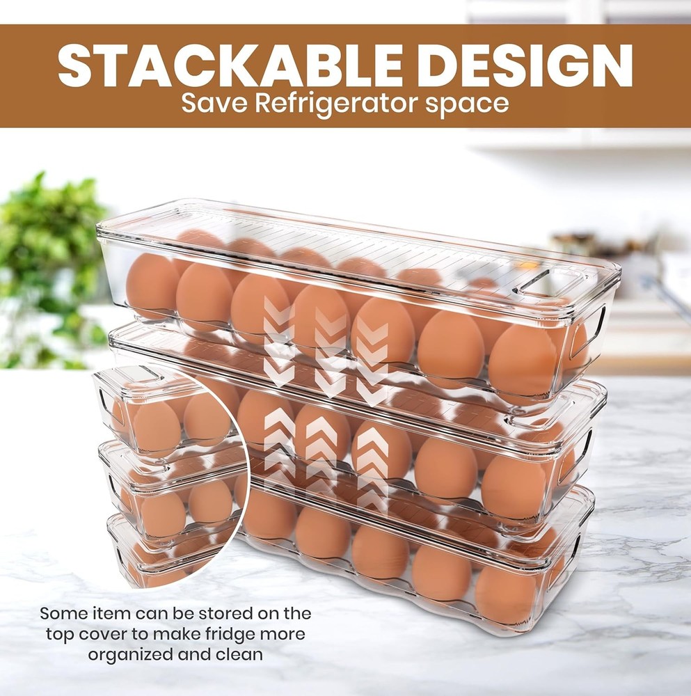 Egg Container With Lid and Handle for Refrigerator Organization- Pack of 2