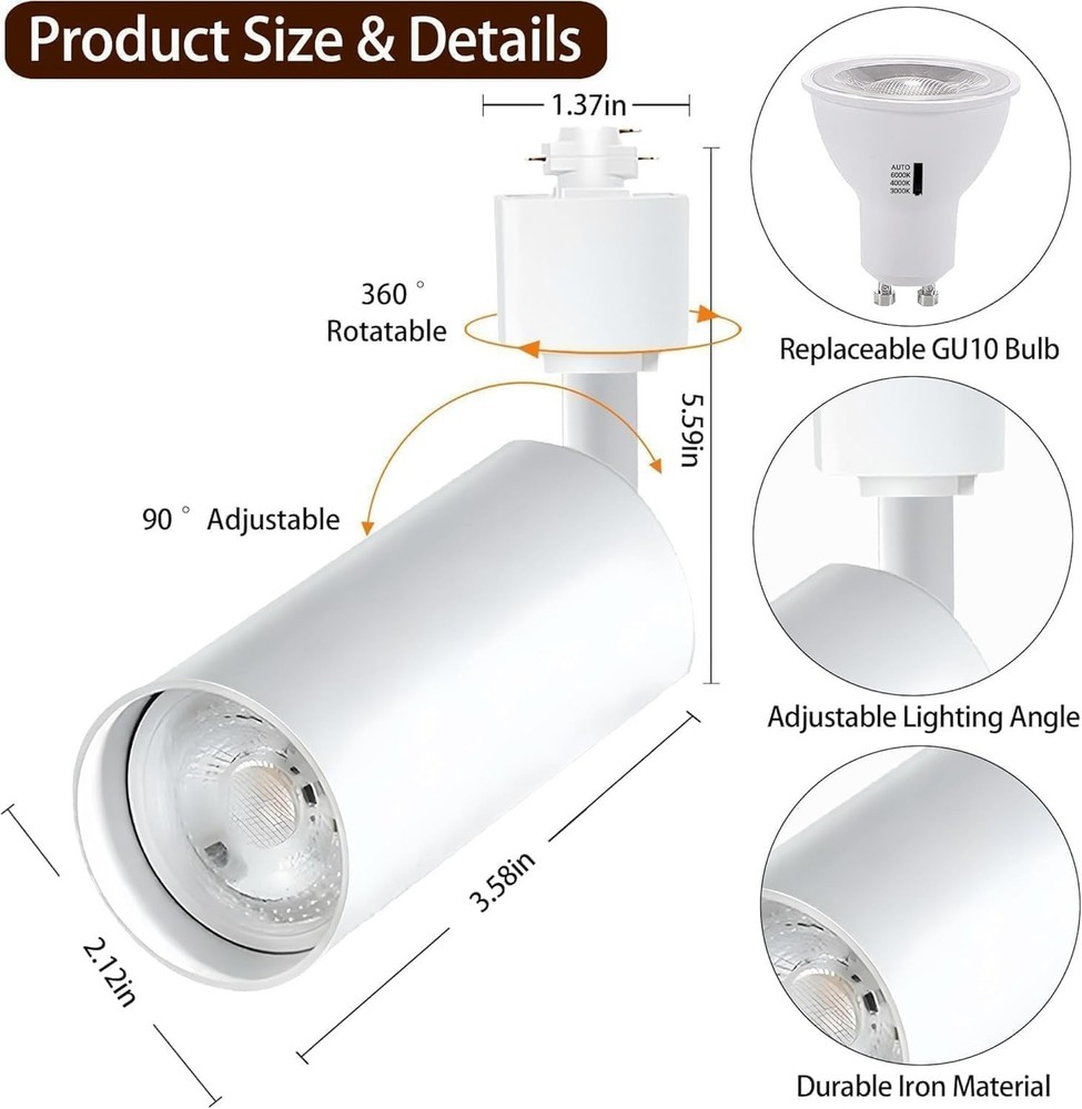 2PCS Dimmable LED White Track Lighting Heads (No Track Rails) and Replaceable...