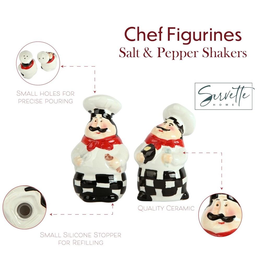 Chef Salt and Pepper Shakers Set Ceramic Kitchen Décor - Full Chef