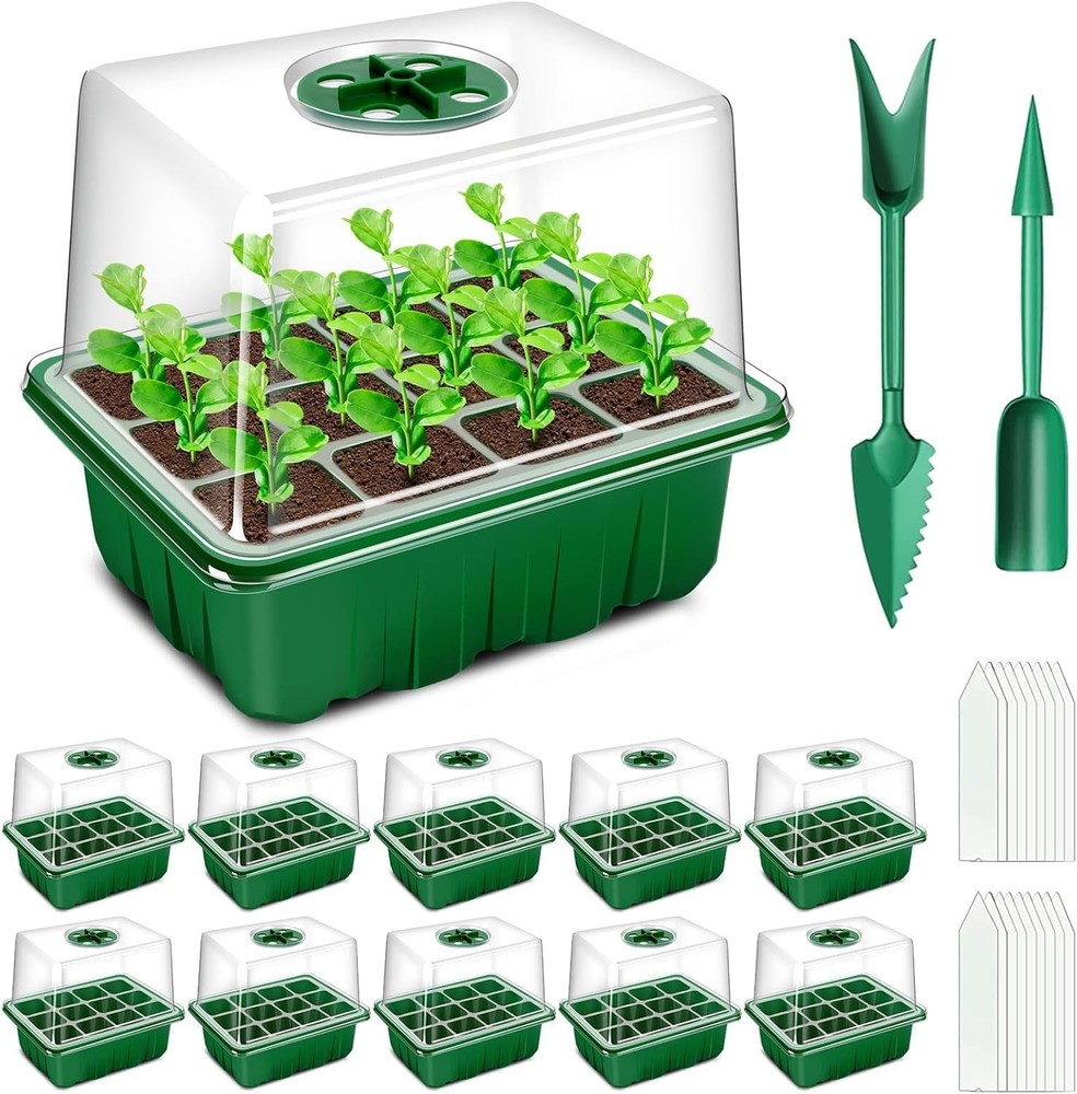 Seed Starter Tray, 10 Pack 120 Cells Thicken Seed Starter Kit with Heightened...