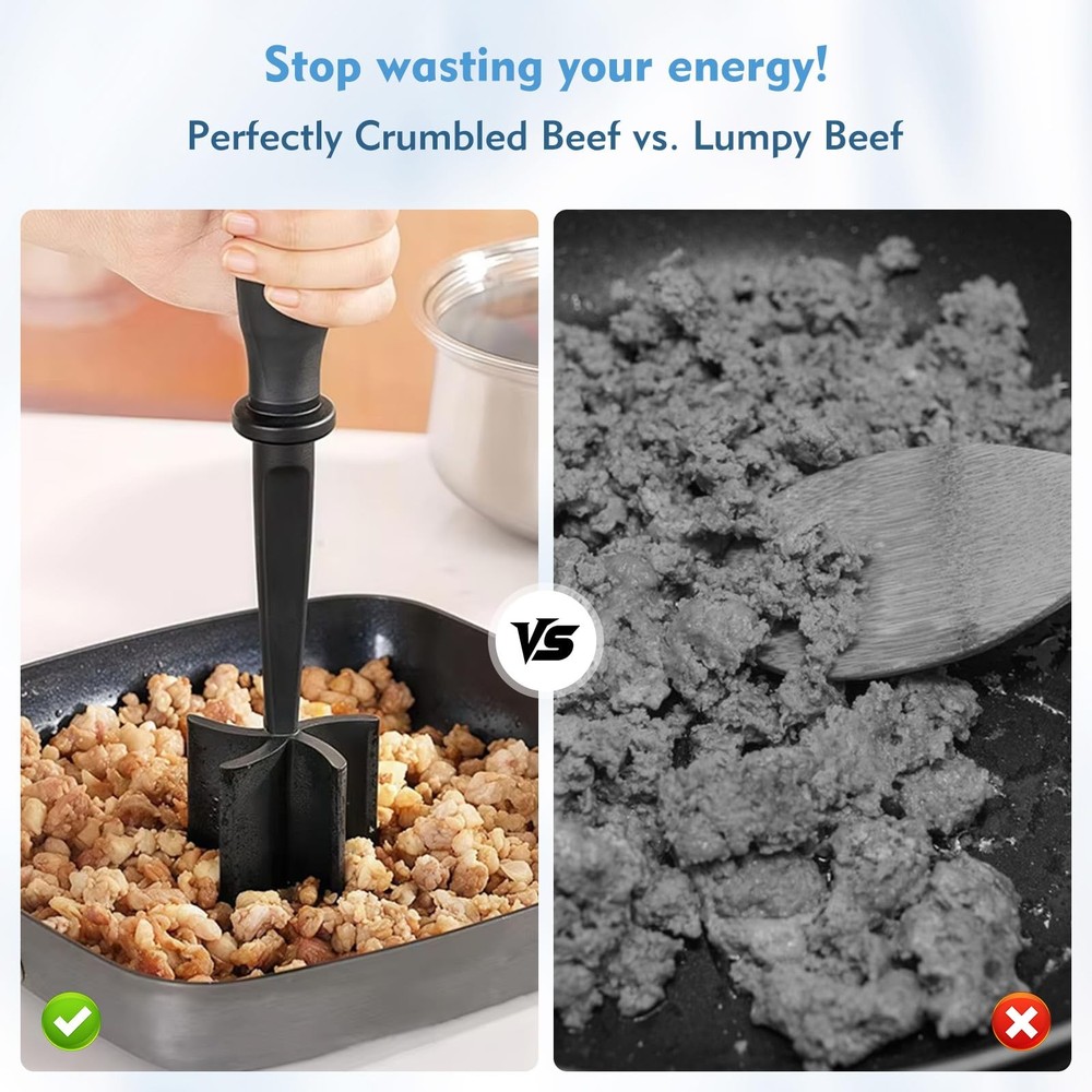 Ground Beef Chopper Tool, 2-Pack Heat-Resistant Meat One Size, Black