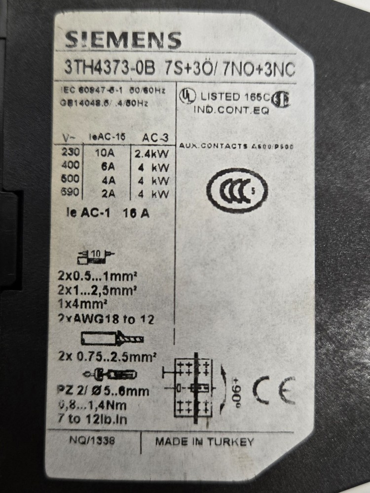 SIEMENS CONTACTOR 3TH4373-0B.