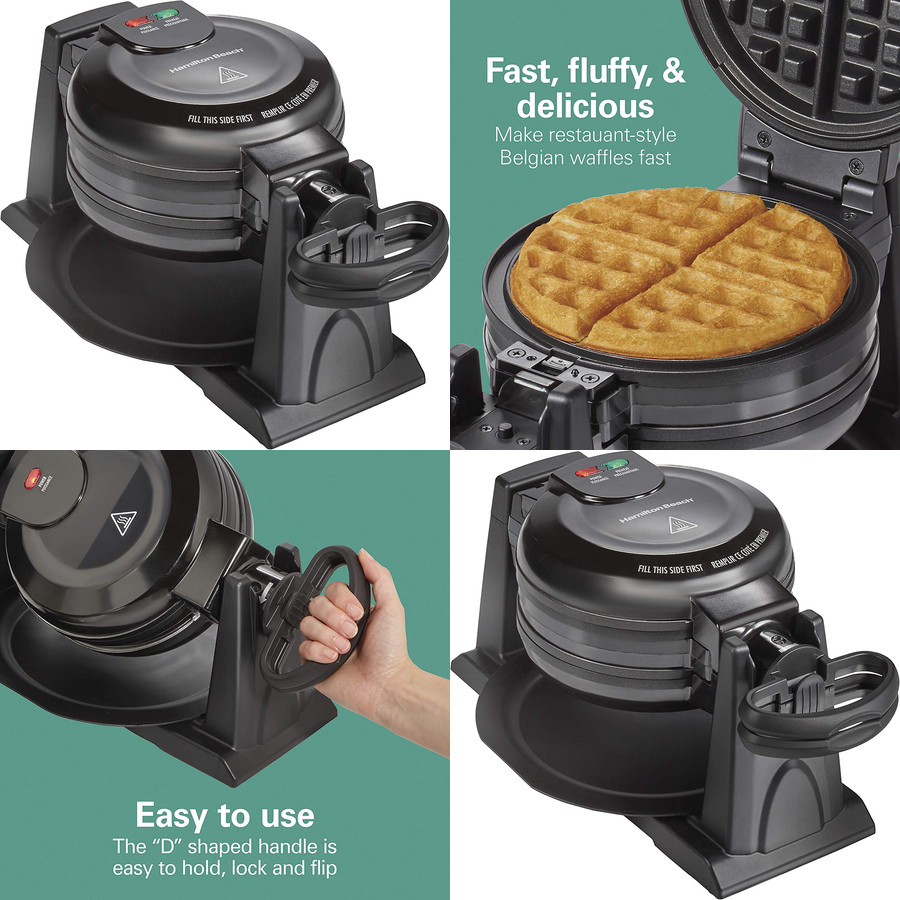 Nonstick Belgian Waffle Maker Double Flip Removable Plate Electric Baker Machine