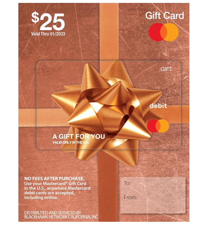 MasterCard Physical Gift Card -$25 (plus $3.95 Purchase Fee)