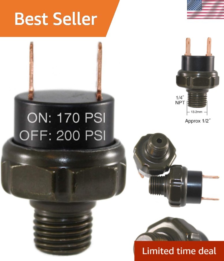 Durable 1/4" NPT 170-200 PSI Pressure Switch | Automatic Flush Mount Design