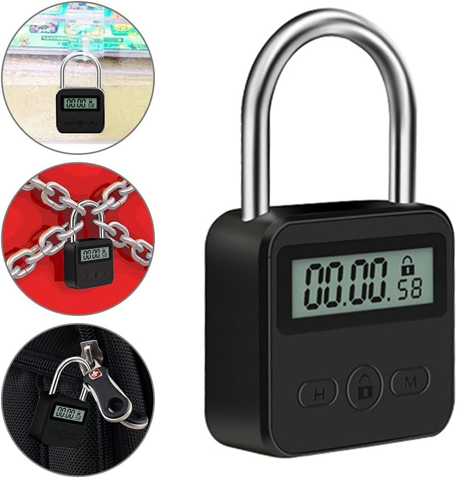 Metal Timer Lock, 99 Hours Max Timing USB Rechargeable Silver