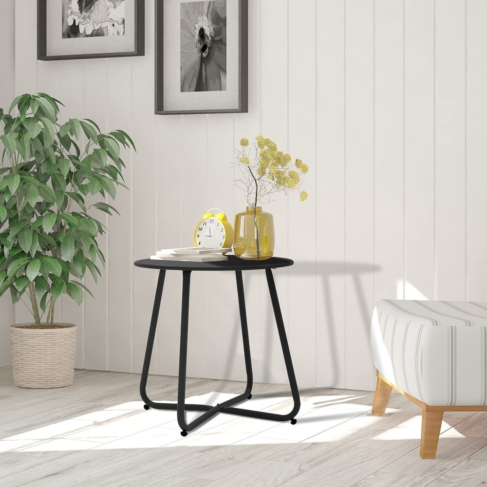 Round Metal Outdoor Side Table Waterproof Patio