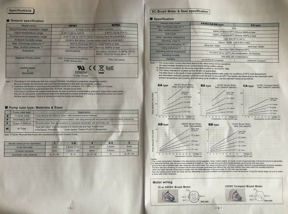 WELCO Model: WPM1 P2BB-GP - Peristaltic Pump DC12V - SEE DESCRIPTION