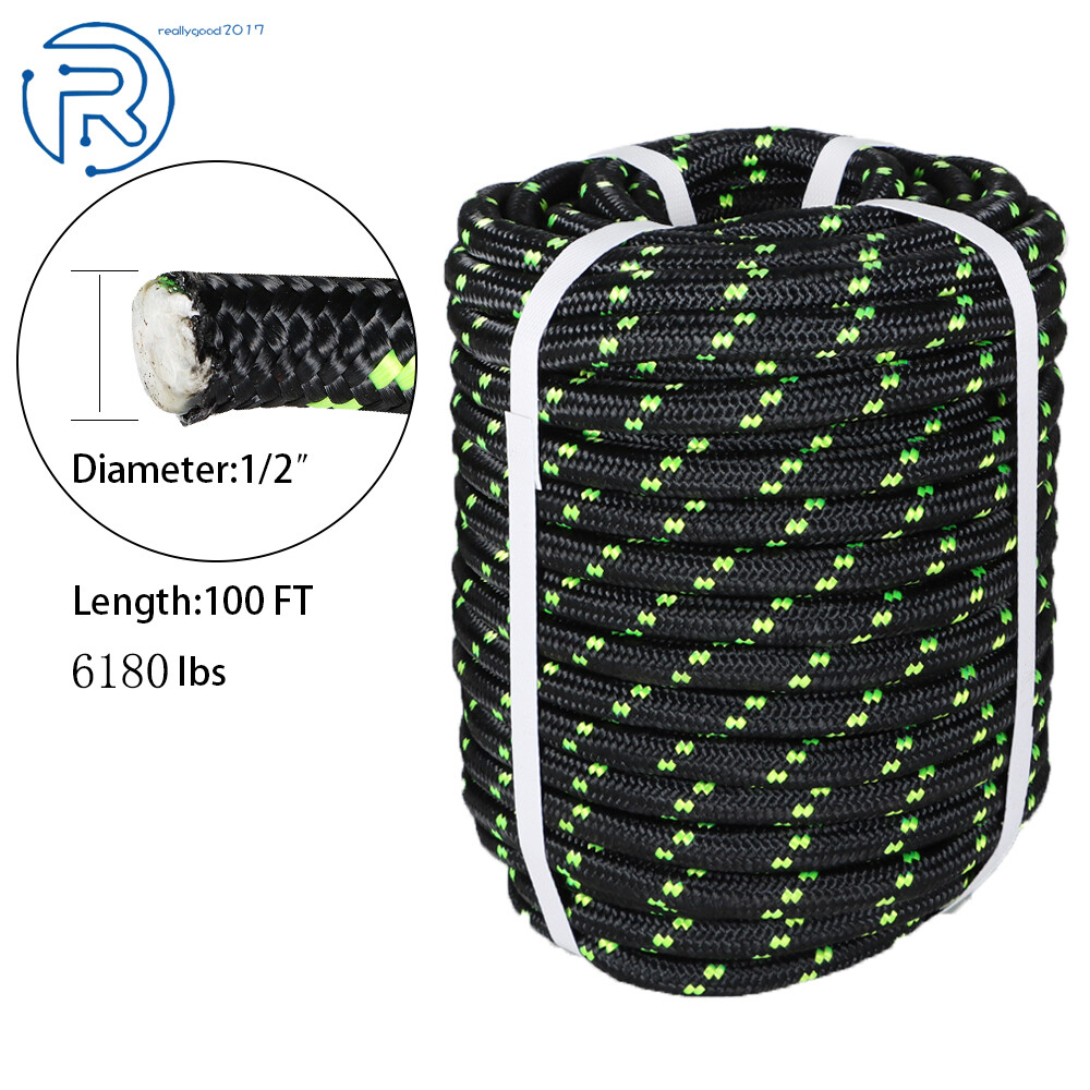 100' Double Braid Polyester Rope Rigging Rope 1/2" 6180lbs Breaking Strength New