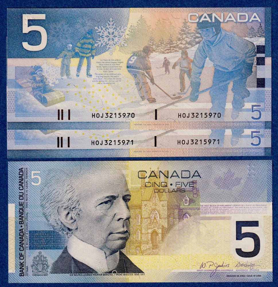 Canada $5 (2002/2005) - BC-62b / P-101d aUNC/UNC Note -  Prefix HOJ