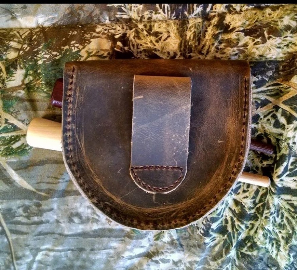Yoder409 handcrafted leather single friction slate glass turkey call holster 
