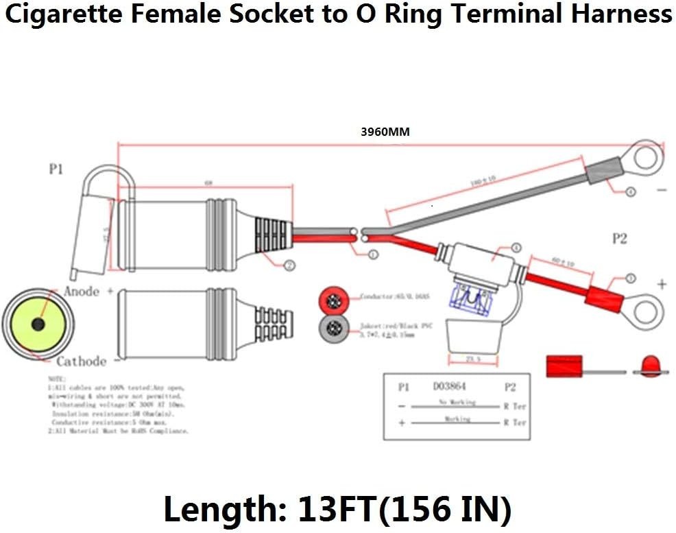 13FT 12V Female Cigarette Lighter Socket Extension Cord Car Accessory