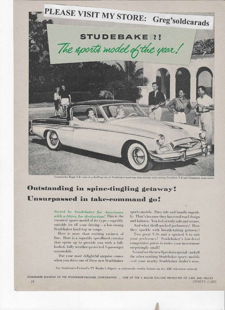 Original 1955  Studebaker Commander Regal V-8  vintage print ad
