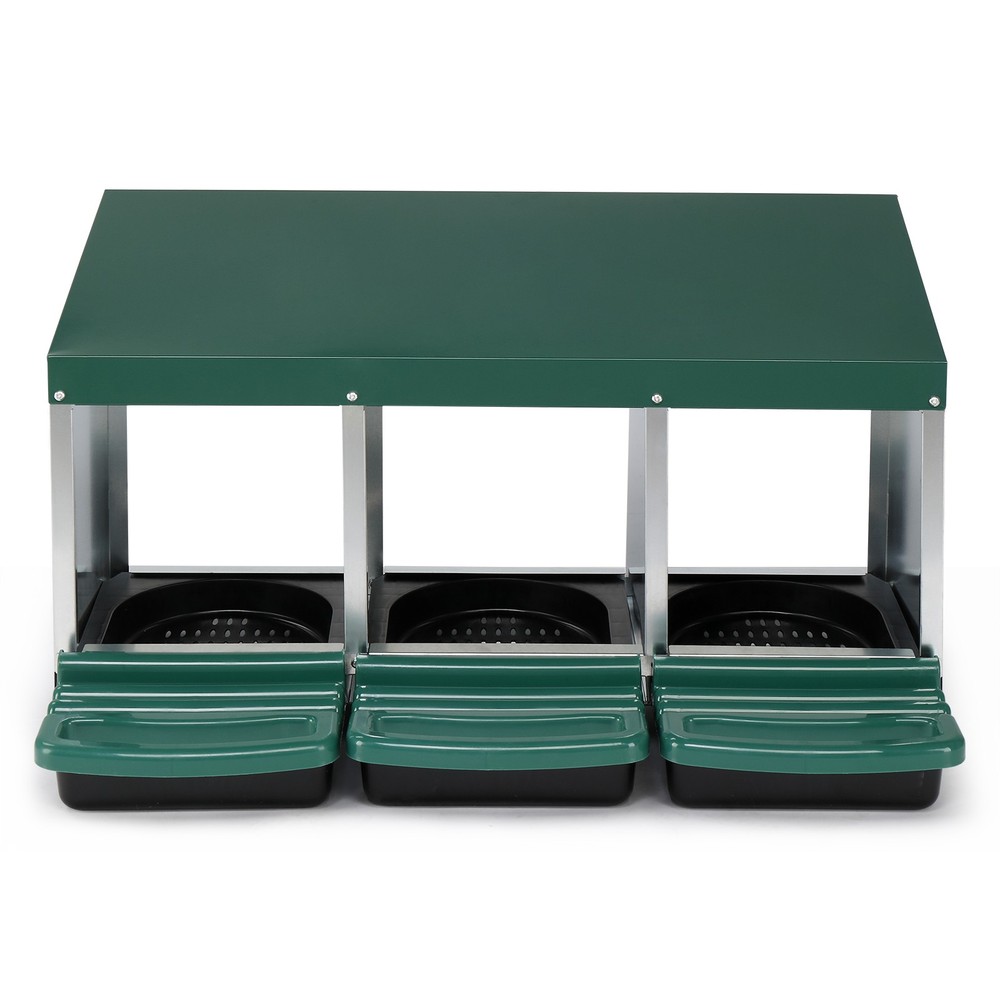 3 Compartment Roll Out Chicken Nesting Box Egg Laying Box for Hens Poultry Green