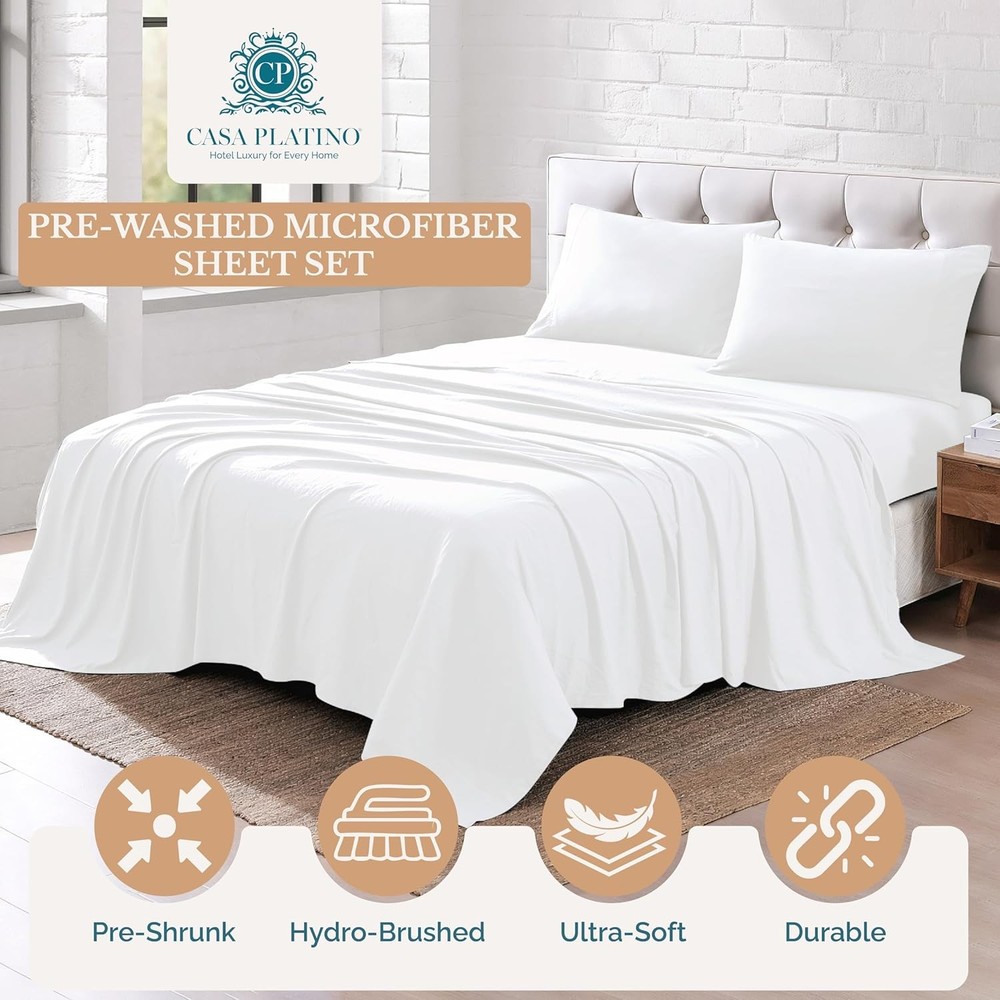 Double Sheet Set, 100% Brushed Microfiber Pre-Wash Double Sheet Set