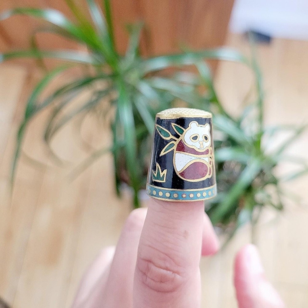 Vintage Cloisonne Panda Bear Thimble