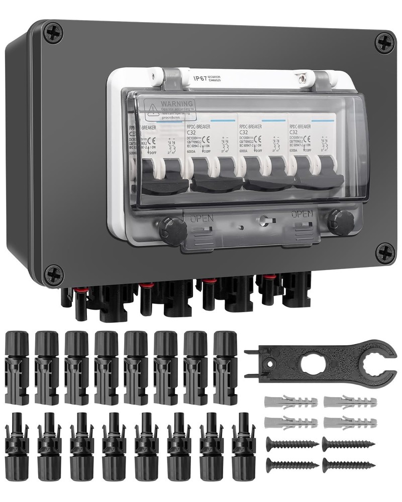 32A Solar Panel Disconnect Switch, Waterproof IP67 Combiner Box, 4 String DC Bre