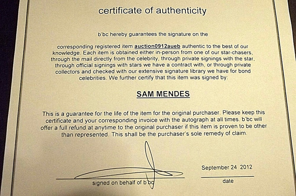 JAMES BOND:007 :SAM MENDES:DIR (SKYFALL) AUTOGRAPH AT PRESS CONFERENCE