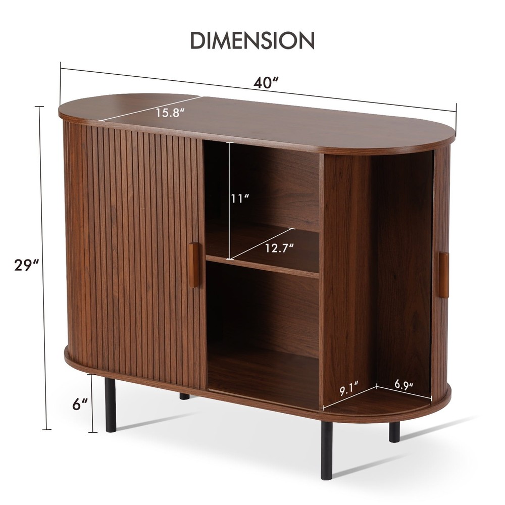 40" Sideboard Buffet Cabinet with Sliding Tambour Doors & Adjustable Shelves